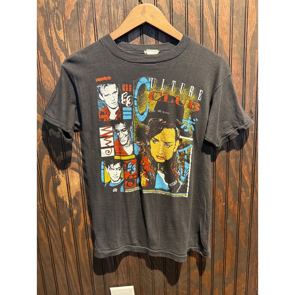 Vintage Culture Club Boy George Band Tee Shirt Faded Black 80s Graphic S/M 18x25